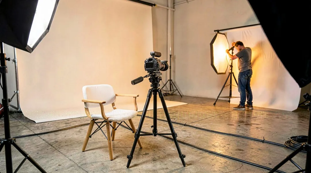 Interior of Webcomp Digitex's corporate video production studio in Pimpri-Chinchwad